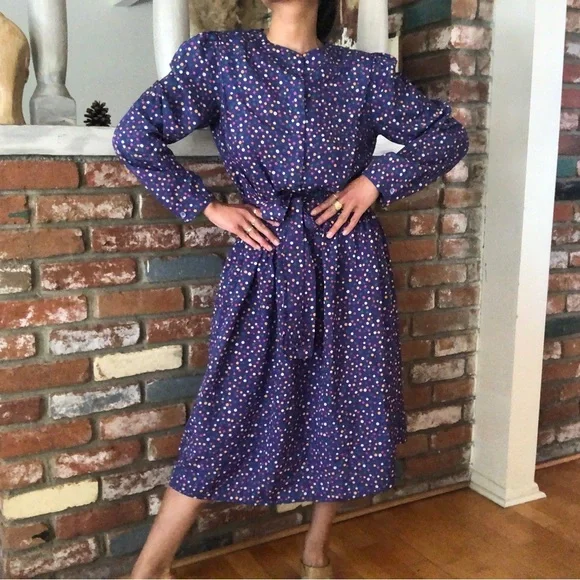 Vintage | Dresses | Vintage 98s Silksensible Colorful Polka Dot Belted Midi  Dress | Poshmark